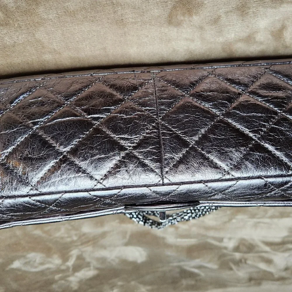Chanel Metallic Quilted Aged Leather Reissue, Authentic